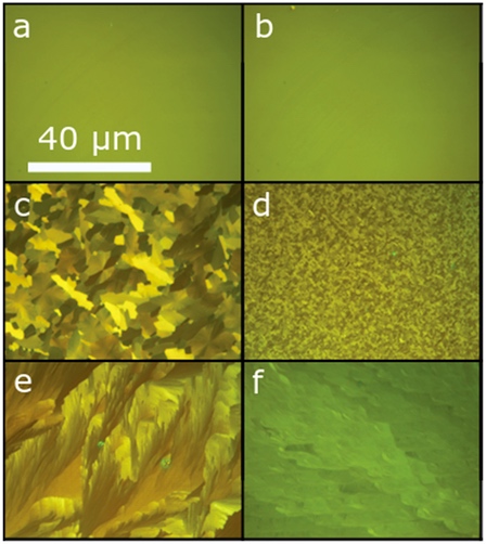 具有SB2S3的薄膜的硅芯片的各种光学图像（在A，C和e）和Sb2se3中，如B，D和F中所示）。